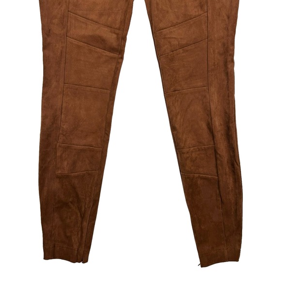 Sundance Size 6 Luxe Dreams Leggings Faux Suede Pants Ankle Zip Brown Cognac - Picture 3 of 9